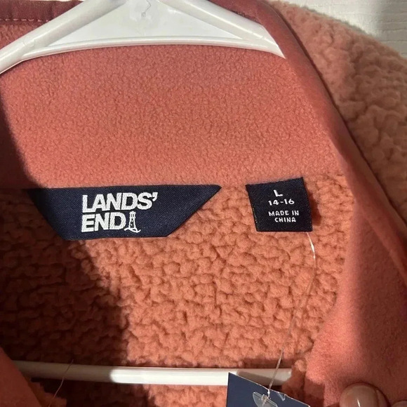 Lands End Sherpa Fleece Full Zip Up Womens Large Jacket Soft - Dark Rose Clay - Picture 2 of 10